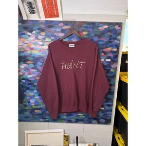 Vintage Lee Heavyweight HUNT Embroidered Sweatshirt Mens Large Maroon Burgundy